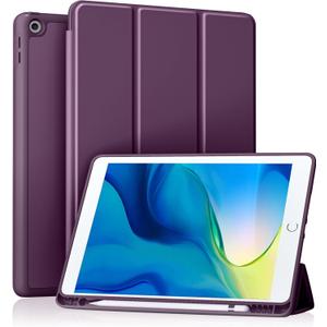 Akkerds Case Compatible with iPad 10.2 Inch 2021/2020/2019, for iPad 9th/8th/7th Generation with Pencil Holder, Protective Cover with Soft TPU Back, Auto Sleep/Wake, BerryPurple