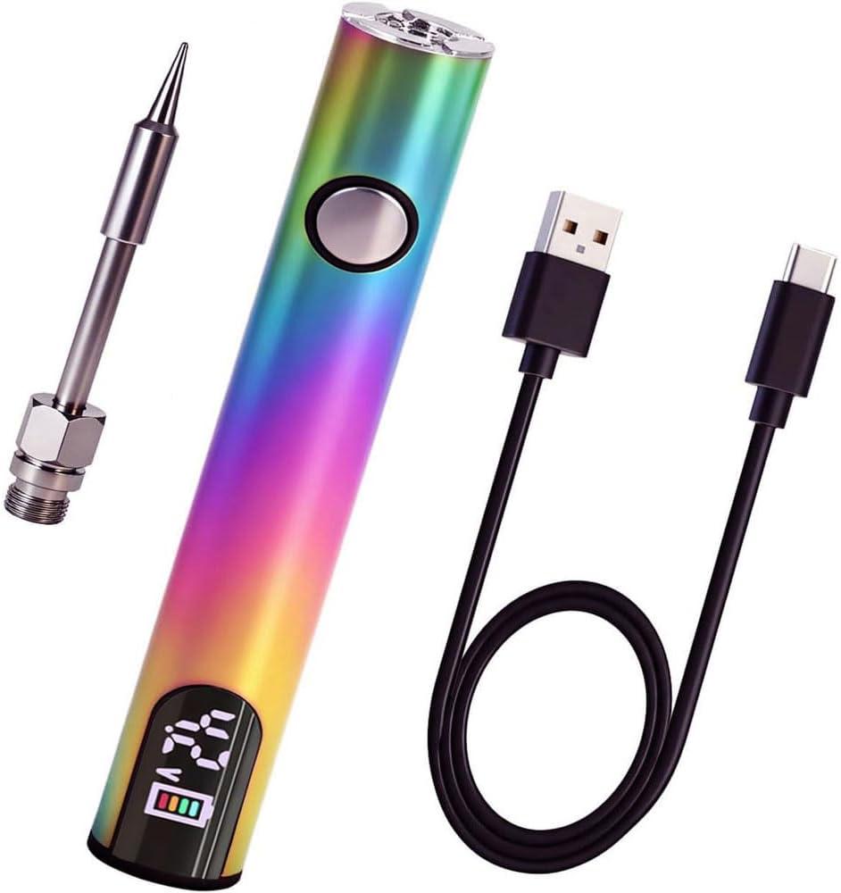 Premium Universal Portable Soldering Iron with LED Display, Rechargeable Cordless Soldering Iron with Built-in Battery, Ideal for Appliance Repair, DIY (Rainbow)