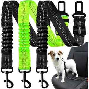 Dog Seat Belt for Car,3 Pack Dog Car Harness,Thicker Nylon Retractable Dog Car Seat Belts, Anti-Tangle and Adjustable Dog Seat Belt for Travel, Pet Seat Belt Fits Small,Medium Dogs & Cars,Black,Green