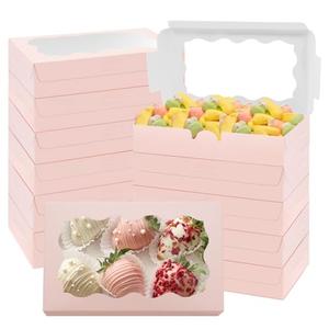Jyongmer 60Pcs 7 x 4 3/8 x 1½ Inch Cookie Boxes with Clear Window Small Pink Cookie Boxes Bakery Treat Boxes for Dessert, Donuts, Pie, Candy, Macaroo