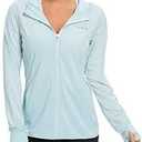 MoFiz Women's UPF 50+ Sun Protection Shirt Full Zip Lightweight Hoodie Jacket with Zipper Pockets Long Sleeve Hiking Shirt, Light Blue, Mediu