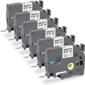 6 X Compatible with TZe-231 Brother Label Maker Tape,Replacement for TZ-231 12mm 0.47" Brother P-Touch Label Tape, Laminated Black on White Label Tape for PT-D210, PT-D220, PT-D200, PT-H110, PT-D410