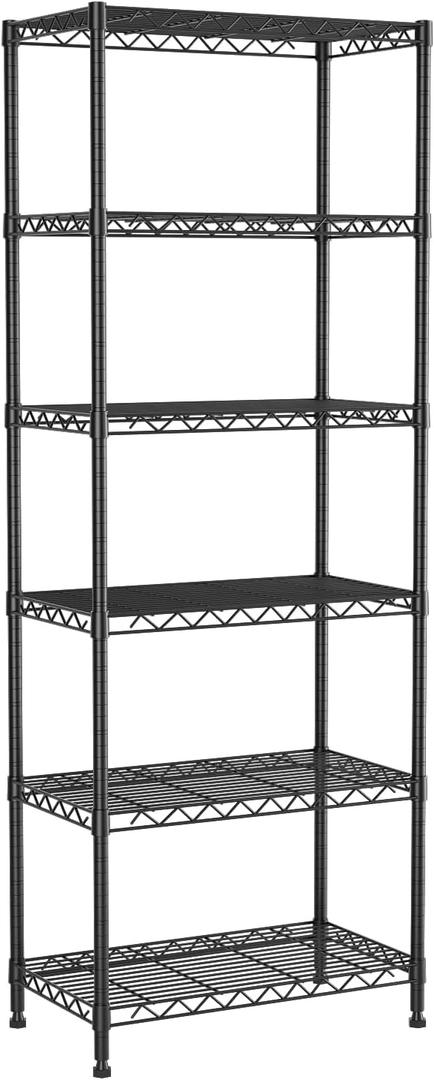 6-Tier Wire Rack Shelving,Metal Shelf Racks with Lockable Wheels, Black | 21.3" Wx11.4 Dx73 H,Height Adjustable Wire Storage Shelves for Narrow Space/Kitchen/Pantry/Laundry/Office/Closet