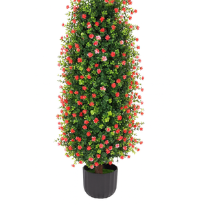 Sunnyglade 2 Packs Artificial Rose Tree 3FT- Fake Floral Plant Tree in Pot- Decorative Topiary Plant - Cement Filled Potted Faux Flower Plant for Home Office Porch Decor Indoor Outdoor, Red