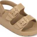 ChayChax Toddler Boys Girls Double Buckle Sandals Children's Adjustable Back Strap Water Sandal, Khaki, 7 Toddler