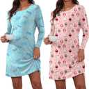 Ekouaer 2 Pack Nightgowns for Women Long Sleeve Night Gowns Women Night shirt Pj Dress Nightshirts Sleepwear (XXL)