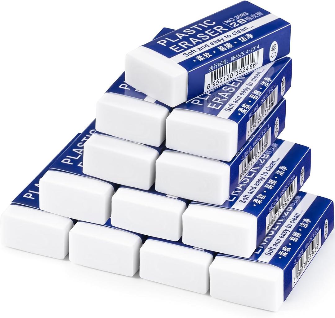 2 x 12 Pack Pencil Erasers, Large White Erasers for School, Art Erasers for Kids Drawing Bulk