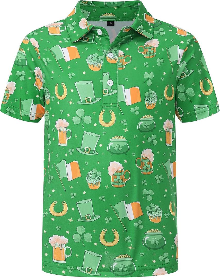 redgino Kids Toddler Boy Girl St Patrick's Day Shirts Lucky Tshirts Short Sleeve Tees Shamrock Outfit 2-10 Years (Green, L)