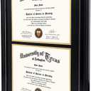 GraduationMall 14x20 Double Diploma Frame, Display 8.5x11 Certificate with Black over Gold Mat,Tempered Glass,Black with Silver Beads