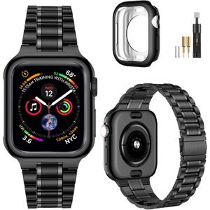 MioHHR Solid Stainless Steel Band Compatible with Apple Watch 46mm (Series 11 10), Metal Strap with Soft TPU Case for iWatch Series 11/10 46mm Women and Men, Black