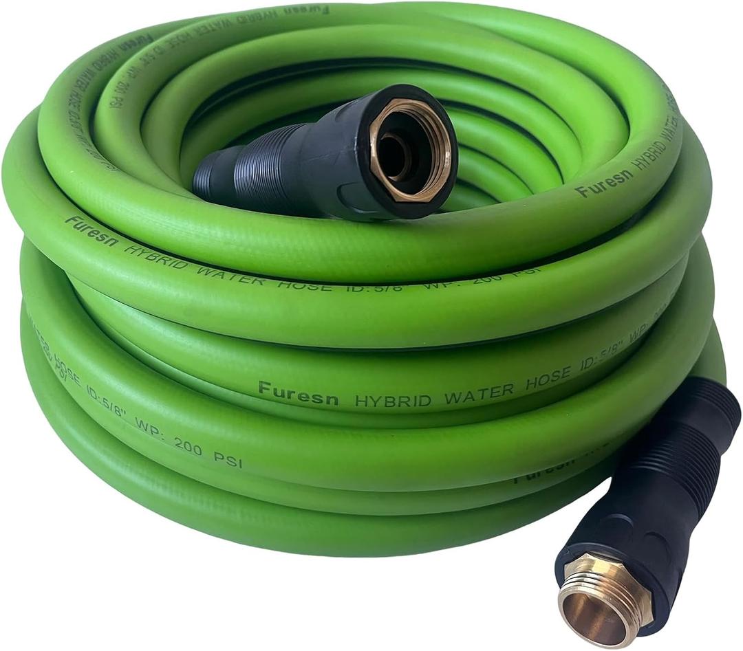 Garden Hose 5/8 in x 15 ft, Hybrid, No Kink, Heavy Duty, Lightweight, Flexible, Male Female Fittings, Handle & 3/4" GHT Solid Brass, 200 PSI (15FT,Green)