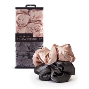 Kitsch Satin Hair Scrunchies for Women, Softer Than Silk Scrunchies for Hair - No Damage Satin Hair Ties, Ponytail Holders, 2pc (Blush/Charcoal) (2 Count (Pack of 1))