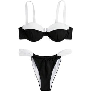 SOLY HUX Women's Color Block Underwire Bikini Sets Bathing Suits Two Piece Swimsuits (Black and White Colorblock), Small