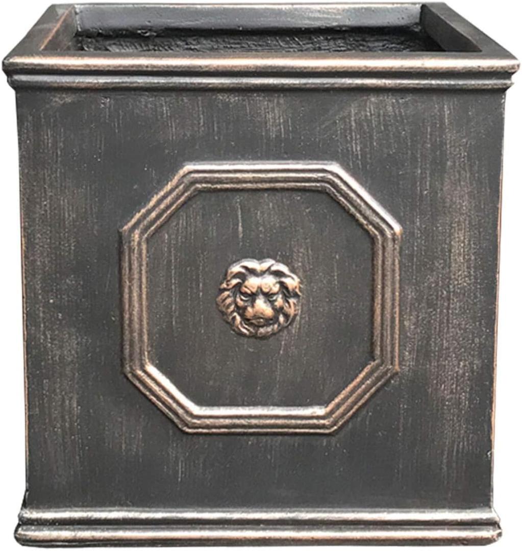 Kante Square Lion Head Concrete Planter, Classic English Style Plant Pot with Drainage Hole and Rubber Plug for Indoor Outdoor Garden Patio Home, 12.6"x12.6"x12.6" Oil Rubbed Bronze