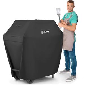 Zober BBQ Grill Cover - 58 Inch Waterproof Double Layered Fits Weber Gas Grill Cover Charbroil Grill & Smoker - Gas Grill Covers w/Air Vents, Dual Handles - 600D Oxford Fabric, Black