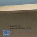 Stainless Steel Litter Box | XL Enclosed Cat Litter Boxes with Lid for Big Cats | High Sided, Anti-Urine Leakage | Non-Stick Bottom & Includes Litter Mat & Metal Scoop