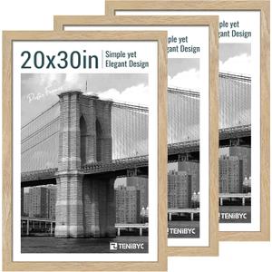 20x30 Poster Frame 3 Pack - Natural Solid Wood, Large Picture Frame for Horizontal or Vertical Wall Hanging, for Displaying Photos, Artwork, and Posters in Living Room or Office