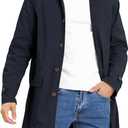 Coutgo Mens Trench Coat Single Breasted Long Jacket Windbreaker Overcoat (Blue, M)