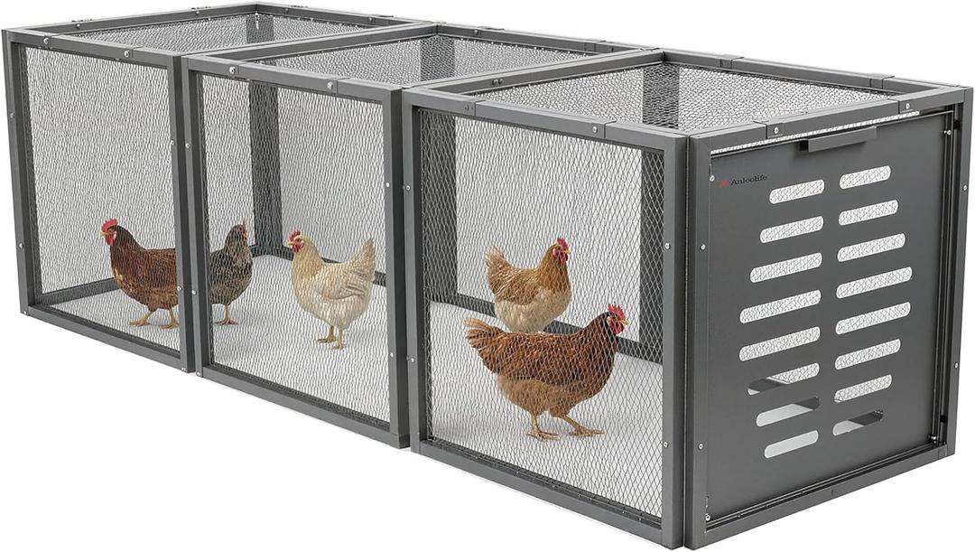 A Anleolife Chicken Tunnel, 23.6 inch Wide Heavy Duty Metal Chicken Coop, Predator Proof Modular Extension Chicken Run for Outside Poultry Coop as Hens, Rabbits, Ducks and Small Pets (1 Set)