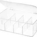 Divided Clear Plastic Organizer Bin with Hinge Lid, 8 Sections Tea Bag Storage Box for Kitchen, Snacks, Spice Packets,Pouches, Stackable Storage Bin