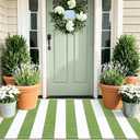 OLANLY Green and White Striped Rug 2' x 4'3" (24" x 51")  Washable Cotton Indoor Outdoor Doormat for Front Door, Entryway, Kitchen, Porch, Patio Decor