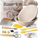 Sourdough Starter Kit, 9" Round 1KG Wood Pulp Banneton Bread Proofing Baskets Set, Sourdough Bread Baking Supplies Making Tools with Dough Scraper, Whisk, Bread Lame, Recipe
