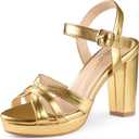 MERUMOTE Women's Open Toe Chunky High Heels Ankle Strap Platform Pump Shoes Buckle Party Sandals (9, Gold Matte)