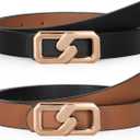TRIWORKS Women Reversible Leather Belt for Jeans, Ladies Waist Belt with Gold Buckle 0.9" Width (Black)
