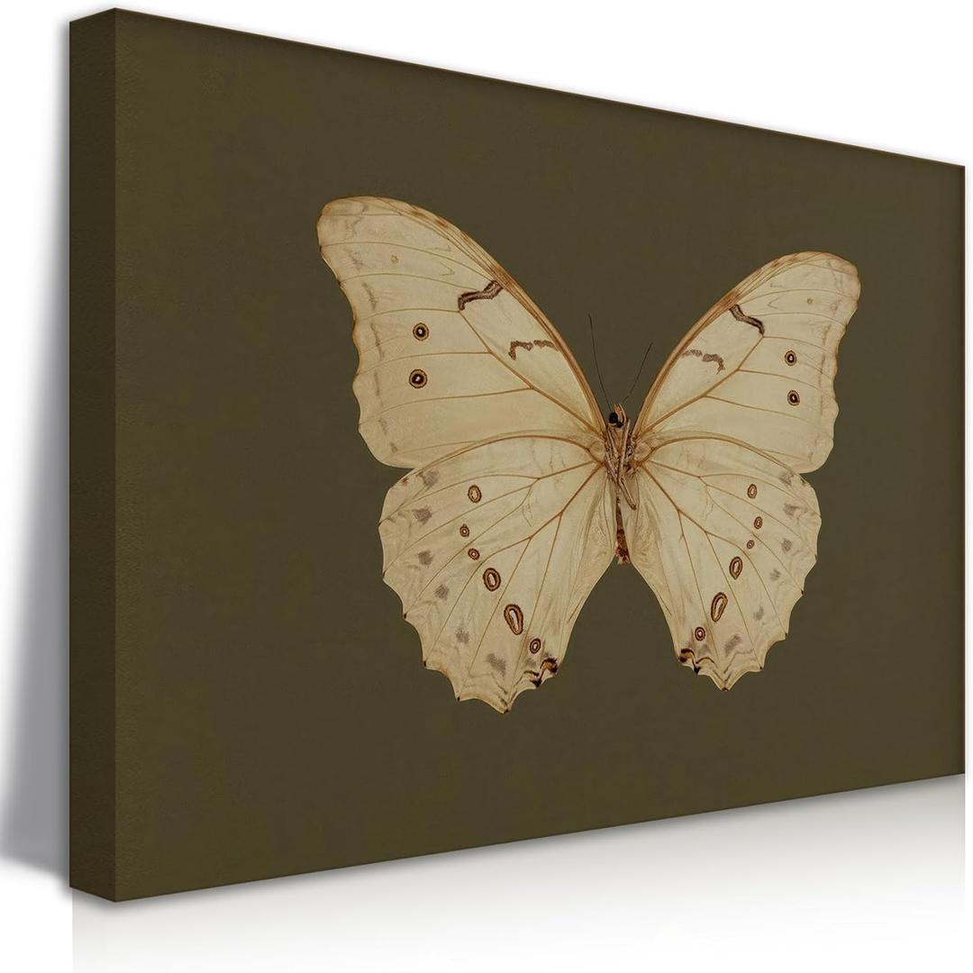 QMWIDKL Vintage Green White Butterfly Wall Art - Cottagecore Retro Nature Picture Prints Ready to Hang (12x16 inch)