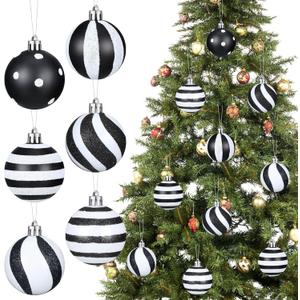 Riceshoot 24 Pcs Christmas Black and White Ball Ornaments Xmas Plastic Stripe Dot Hanging Ball for Christmas Tree Party Decoration Supplies(2.36 Inch) (Classic Style)
