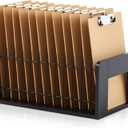 Vertical Clipboard Holder, 12 Slot Bamboo and Metal Clipboard Organizer, Storage Stand Rack, Desk File Organizer Storage Rack for Home, Office, Classroom, No Assembly Required