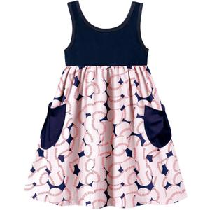 Vieille Little Girls Sleeveless Dress Cute Summer Sundress with Pocket 2-7 Years (4-5T, Baseball)