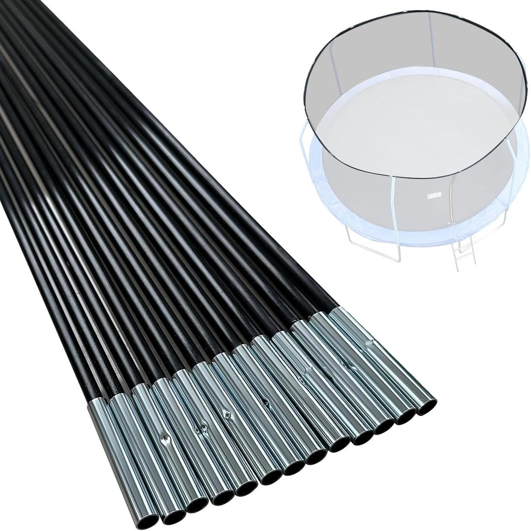 Universal Trampoline Fiber Glass Rods to Replace The Top Ring of Net Enclosure, Fiberglass Poles with Tube Caps, Not for The Plastic T Connector, For 15FT Trampoline Frame