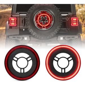 Spare Tire Brake Light Fit for 2018-2025 Jeep Wrangler JL JLU, Tail Light Rear LED Ring Wheel Light Plug and Play Red Lens