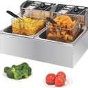 Commercial Deep Fryer with Baskets, 3400W 12.7QT/12L Thickened Stainless Steel Countertop Electric Oil Fryer, Large Capacity with Temperature Control