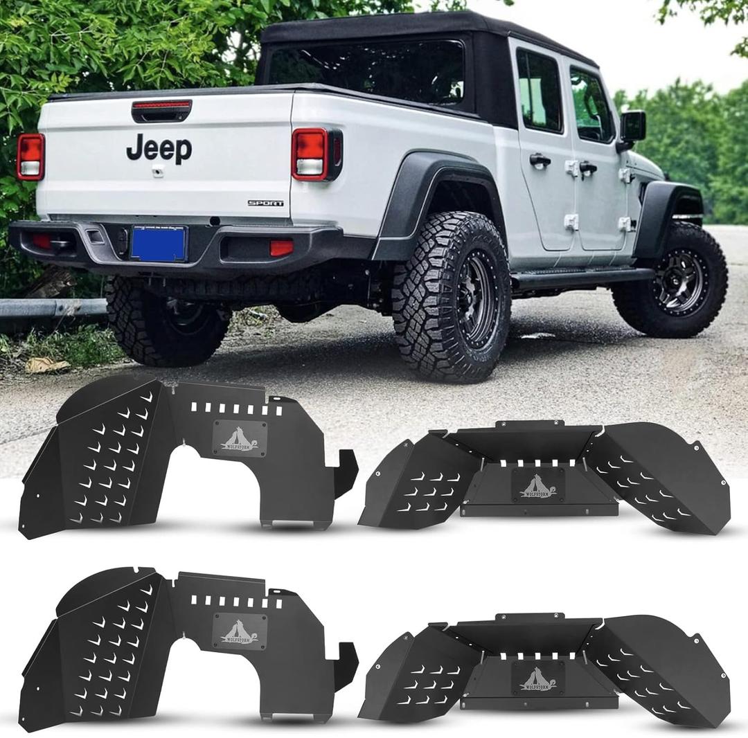 Gladiator JT Inner Fender Liners for Jeep 2019-2026 Gladiator JT Unlimited, 4PCS Front and Rear Off-road Inner Fender Flares Wheel Well Cover Splash Guards, Passenger and Driver Side