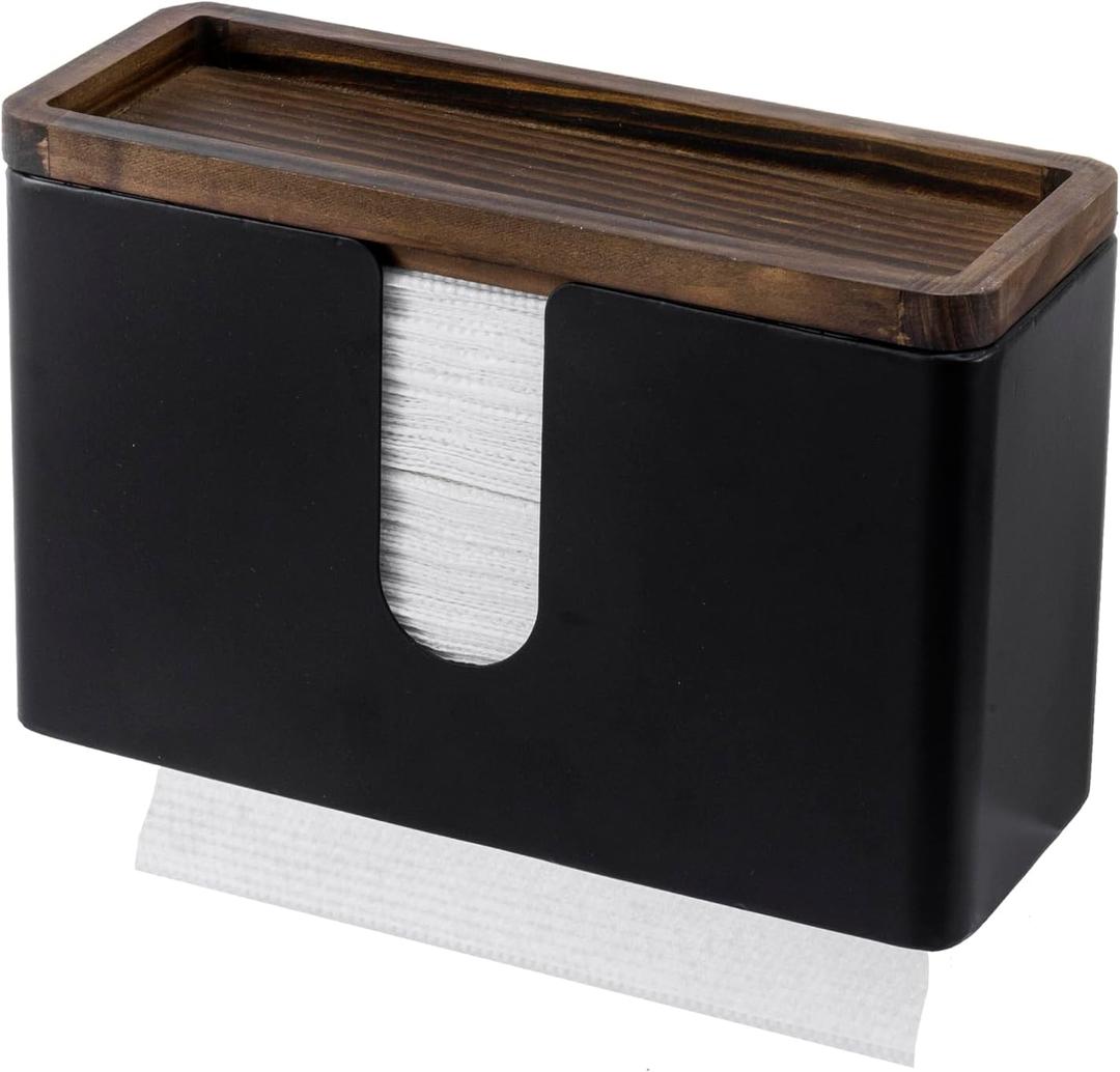 MyGift Decorative Wood Paper Towel Holder with Shelf - Wall Mounted Bathroom Napkin Dispenser