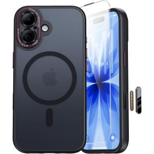 JUESHITUO Magnetic for iPhone 17 Case: Upgraded [Full Camera Protection], with [1X Screen Protector] [Camera Button], 6.3" Case for iPhone 17, Black