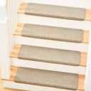 MBIGM Bullnose Non-Slip Stair Treads w/Reusable Adhesive 14 Pack 9.5" x 30" Wooden Steps Protection - TPU Backing with Steel Reinforcement - Anti-Slip Solution Basketweave Beige Non Slip Stair Tread