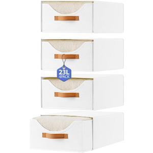 4 Pcs 16.5" Closet Drawers and Large Size Clothes Storage Bins Push-Out Storage Stackable Shelf Drawers with See-Through Window Closet Organizers for Bedroom, Living Room, Under Bed, White