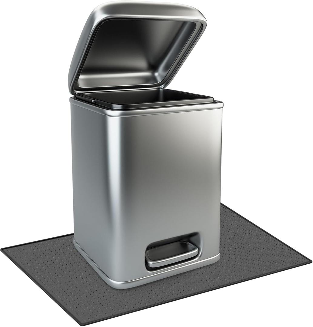 Waterproof Trash Can Mat with Raised Edge Non Slip Under Garbage Mat Trash Can Pads Protective Silicone Rubber Tray for Kitchen to Avoid Spills Floor Scratches(Black,15.8" X 23.6")