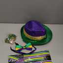 6Pcs Mardi Gras Accessories Set Mardi Gras Costume Outfit Men Women Sequin Hat Bow Tie Costume Suspender Bead Necklaces for Carnival Halloween Party