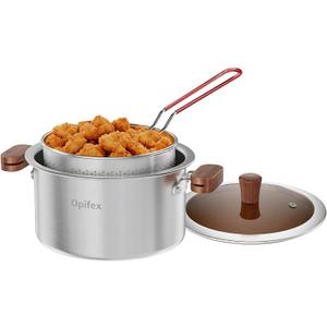 Stainless Steel Deep Fryer Pot with Basket,3.1L Stockpot for Home Use Frying, Pasta, Soup & Stews, 304 Stainless Steel, Glass Lid, Strainer Basket for All Stovetops