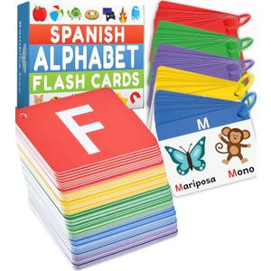 Spanish Alphabet Flash Cards - Thick ABC Flash Cards for Kids Ages 3-6 - Lowercase & Uppercase Letter Recognition Learning Game