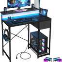 X-cosrack 33.5" Small Gaming Desk with LED Lights & Long Monitor Stand, Compact Computer Desk with Power Outlets & CPU Stand, Gamer Table with Storage Drawer for Home Office, Bedroom Corner, Black