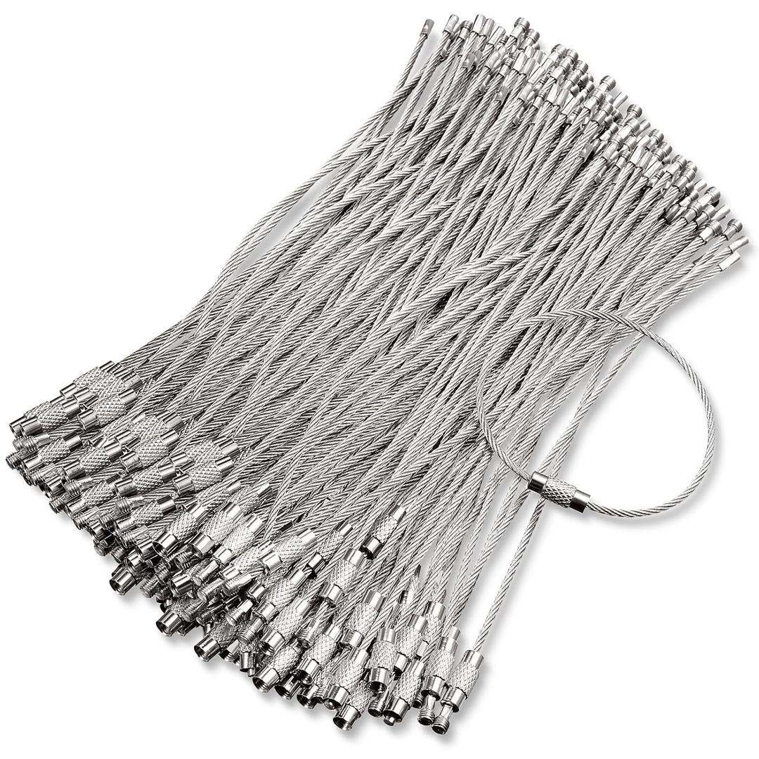 Hotop 100pcs Wire Keychain Cable 4 Inch Stainless Steel Wire Keychains Key Ring Cable Braided Steel Bulk for Luggage Tags Loops Tag
