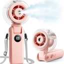 Portable Handheld Misting Fan, 4000mAh Rechargeable 3-in-1 Foldable Cooling Turbo Fan, 1-100 Stepless Speed with Water Spray & LED Display, Desk & Neck Personal Fan for Travel Beach Outdoor (Pink)