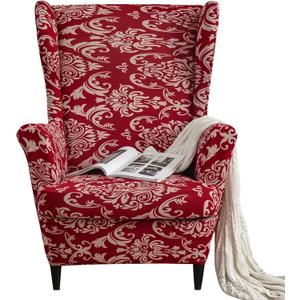 Wingback Chair Cover, Stretch Spandex Wing Chair Slipcovers 2 Piece, Wingback Armchair Sofa Slipcover Super Soft Fabric Furniture Protector with Elastic Bottom for Living Room Bedroom Hotel (Spandex, No11 Wine)