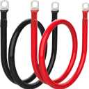 2 AWG Battery Cable 2 Gauge Battery Inverter Cables with 3/8 in Lugs Pure Copper Power Inverter Wire Set for Solar Marine Boat RV Car Motorcycle (3FT, 1 red +1 black cable)