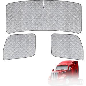 6 Layers Semi Truck Window Shades Custom Fit Peterbilt 579 2022-2025, 3 Set Front Windshield and Side Windows Foldable Sun Protector Privacy Cover